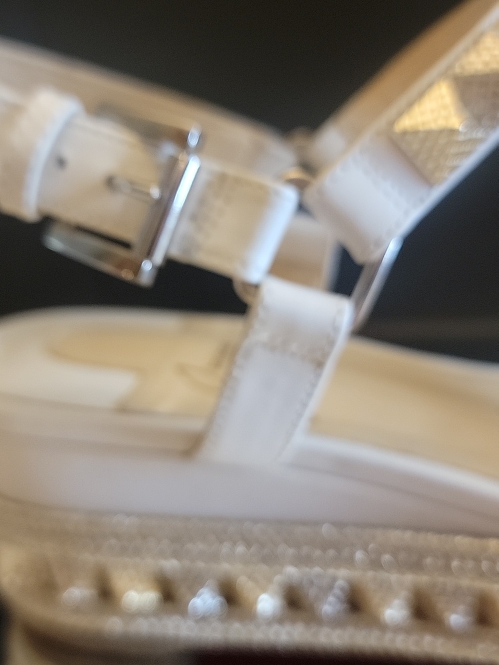 Christian Louboutinn White Kid Leather  Studded Sandals with Gold Accents Sz36 - Picture 8 of 14